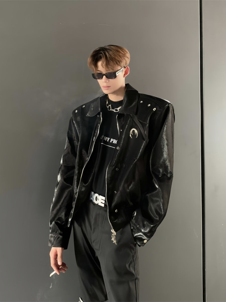 【24s Nov.】Liquid-feel Stand-up Collar Loose-fitting Padded Shoulder Jacket ArtsKoreanMan