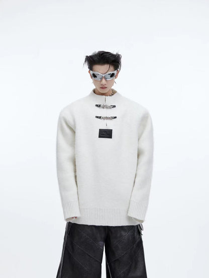 【24s January.】Round Neck Metal Buckle Thickened Sweater