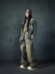 【25s Feb.】Wasteland Style Patchwork Raw Edge Denim Jacket/Pants