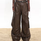 【24s January.】Heavyweight Large Pocket Draped High Waisted Leather Pants