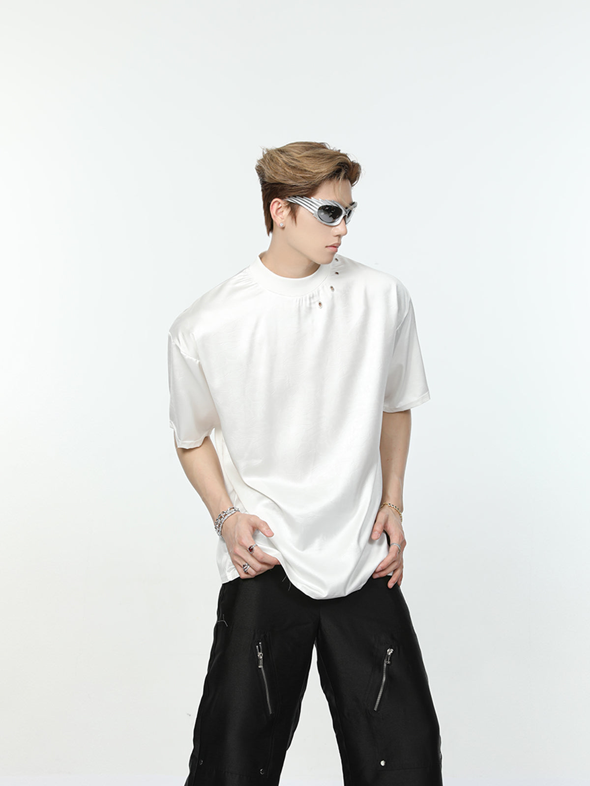 【24s May.】Textured Satin Simple T-shirt