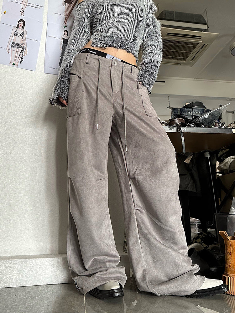 【23s October.】Suede Straight Leg Loose Casual Pants