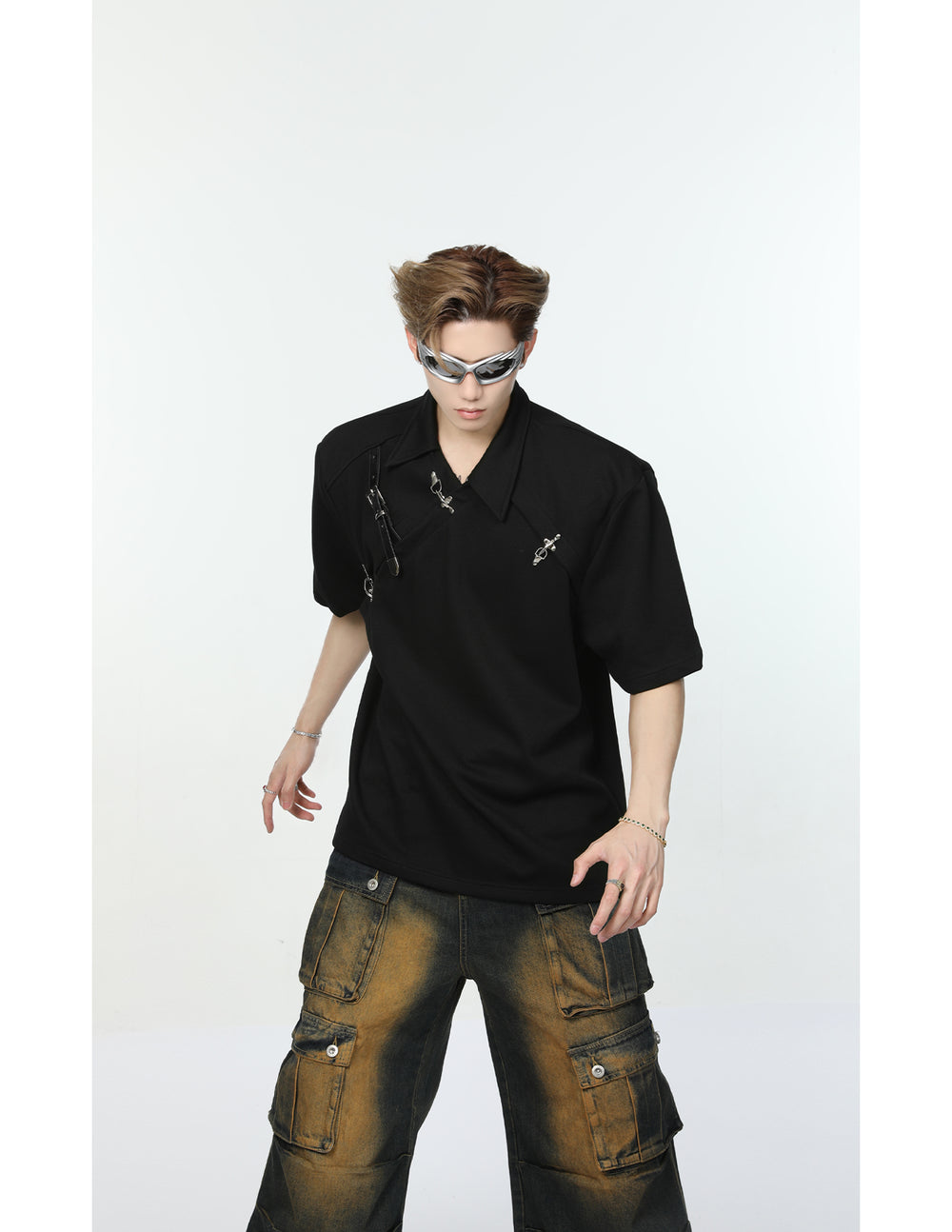 【24s May.】Metal Belt Design Lapel T-shirt ArtsKoreanMan