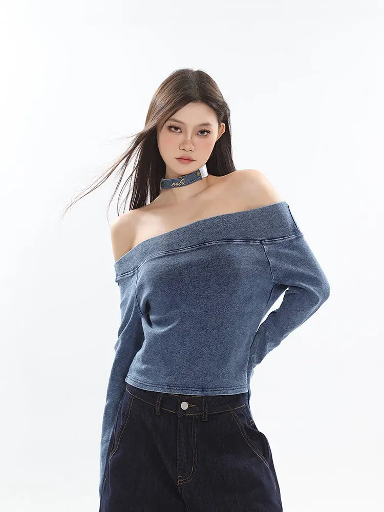 【23s September.】Vintage Denim Off Shoulder Shirt ArtsKoreanMan