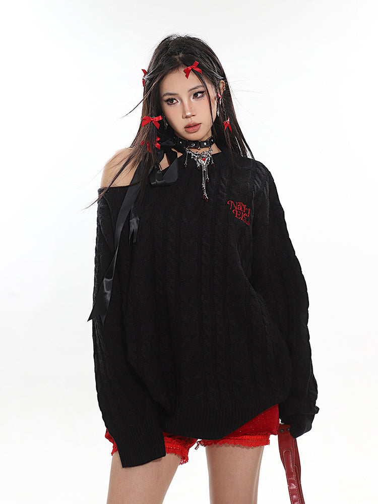 【23s December.】Christmas Off-shoulder Strappy Twist Sweater