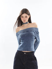 【23s September.】Vintage Denim Off Shoulder Shirt ArtsKoreanMan