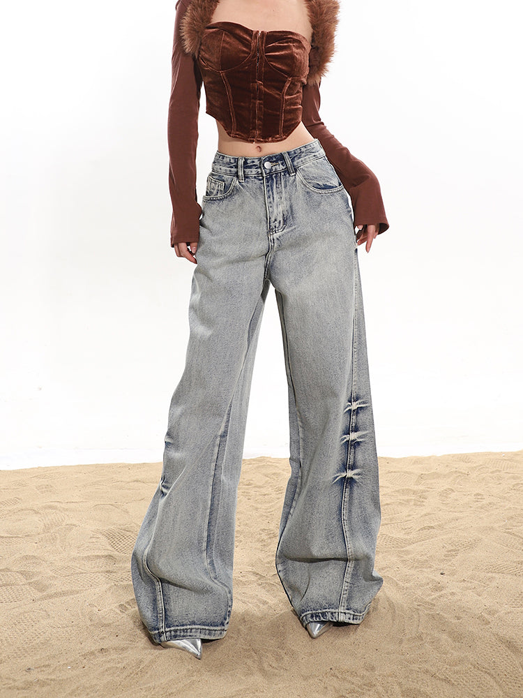 【24s January.】Washed Pleated Distressed Wide-leg Jeans ArtsKoreanMan