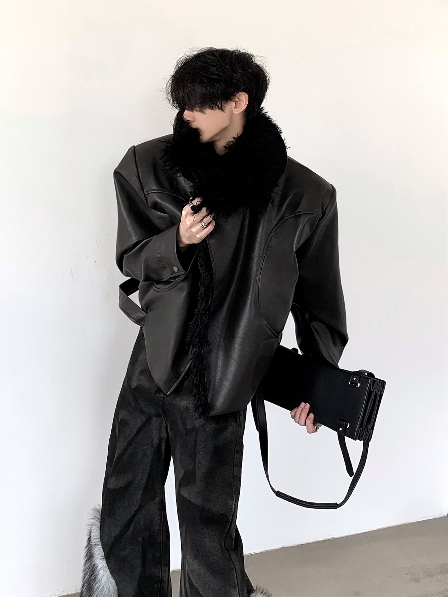 【25s Feb.】Large Fur Collar Leather Jacket