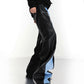 【23s July.】PU Leather Blue Black Trousers