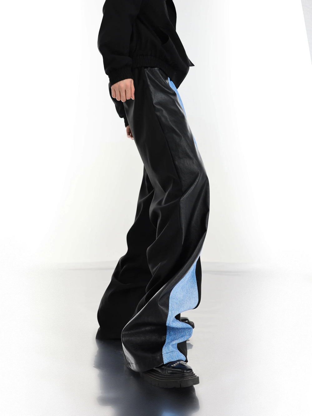 【23s July.】PU Leather Blue Black Trousers ArtsKoreanMan