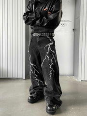 【24s Nov.】Niche Design Embroidered Lightning Loose Jeans ArtsKoreanMan