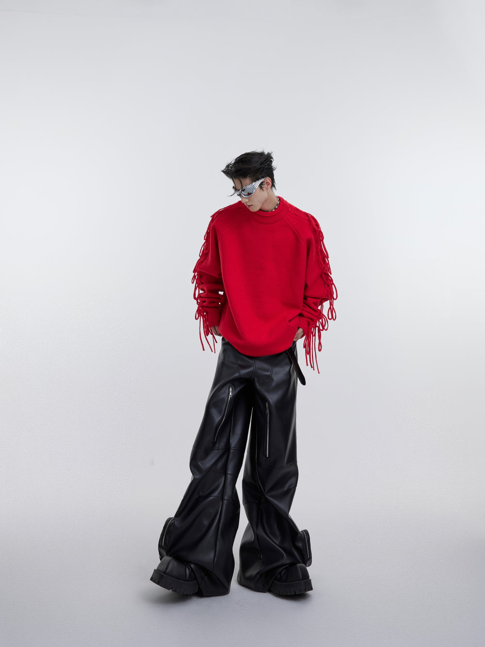 【23s October.】Pleated Crew Neck Sweater with Fringe Design ArtsKoreanMan