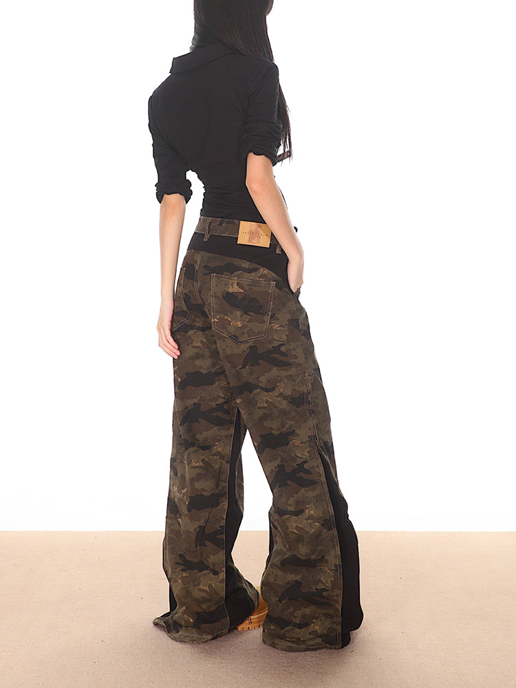 【24s Oct.】American Retro Stitching Zipper Camouflage Overalls