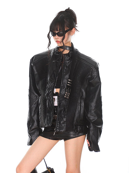 【24s Oct.】Luxury Silhouette Biker Jacket with Padded Shoulders