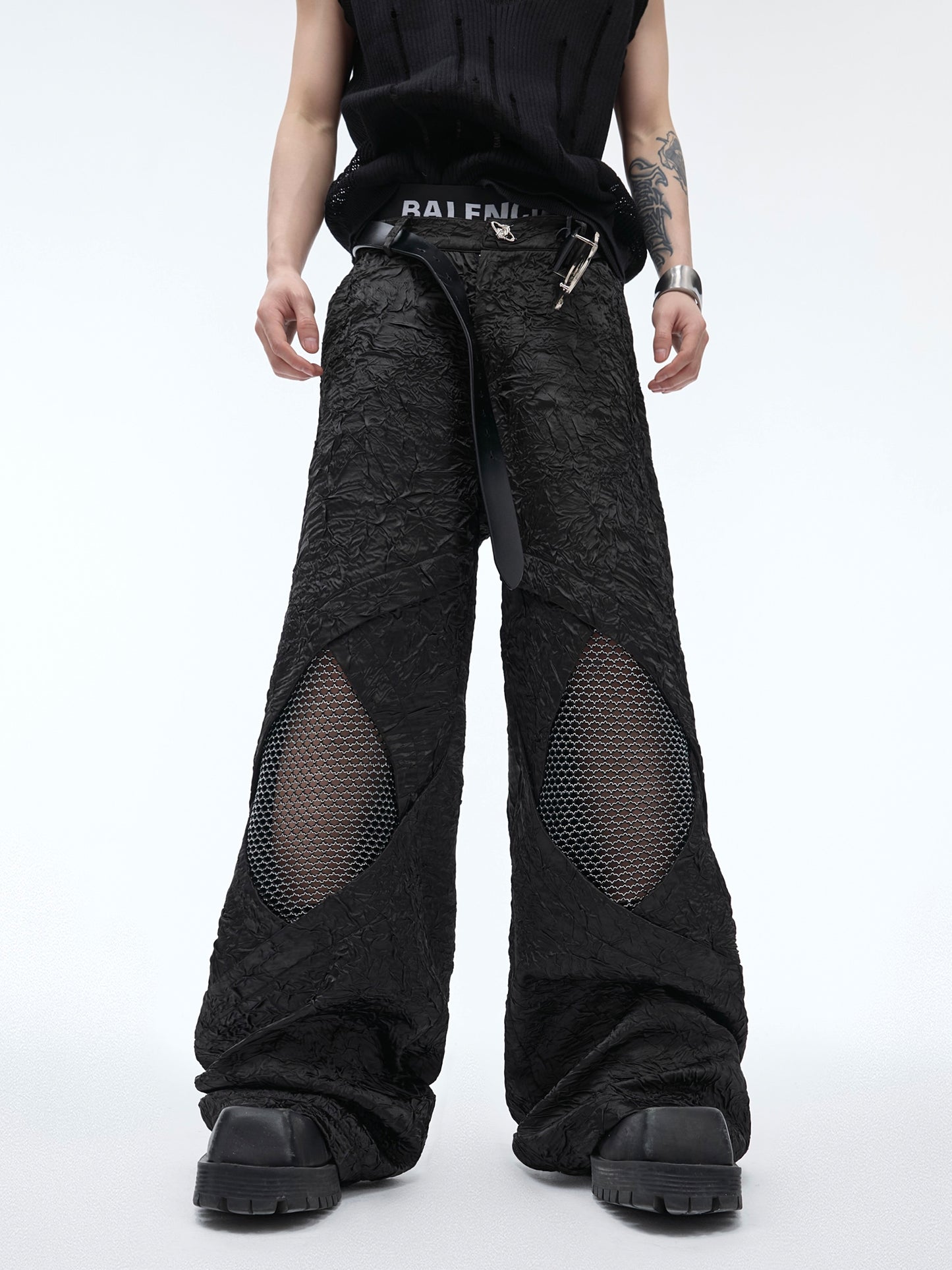 【24s May.】Deconstructed Metal Mesh Cutout Pants