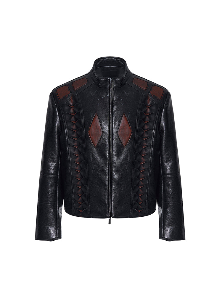 【24s Nov.】Niche Design Patchwork Pleated Motorcycle Leather Jacket ArtsKoreanMan