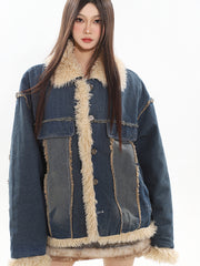 【23s November.】Contrast Color Denim Retro Jacket with Fur Collar ArtsKoreanMan