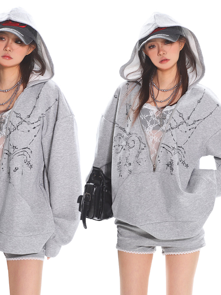 【25s Mar.】Lace-Panel Hollow-Out Hooded Sweatshirt