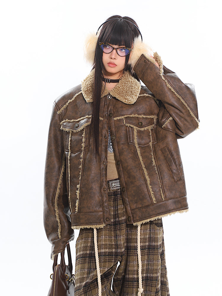 【24s Nov.】American Retro Thickened Distressed Plush Patchwork Coat ArtsKoreanMan