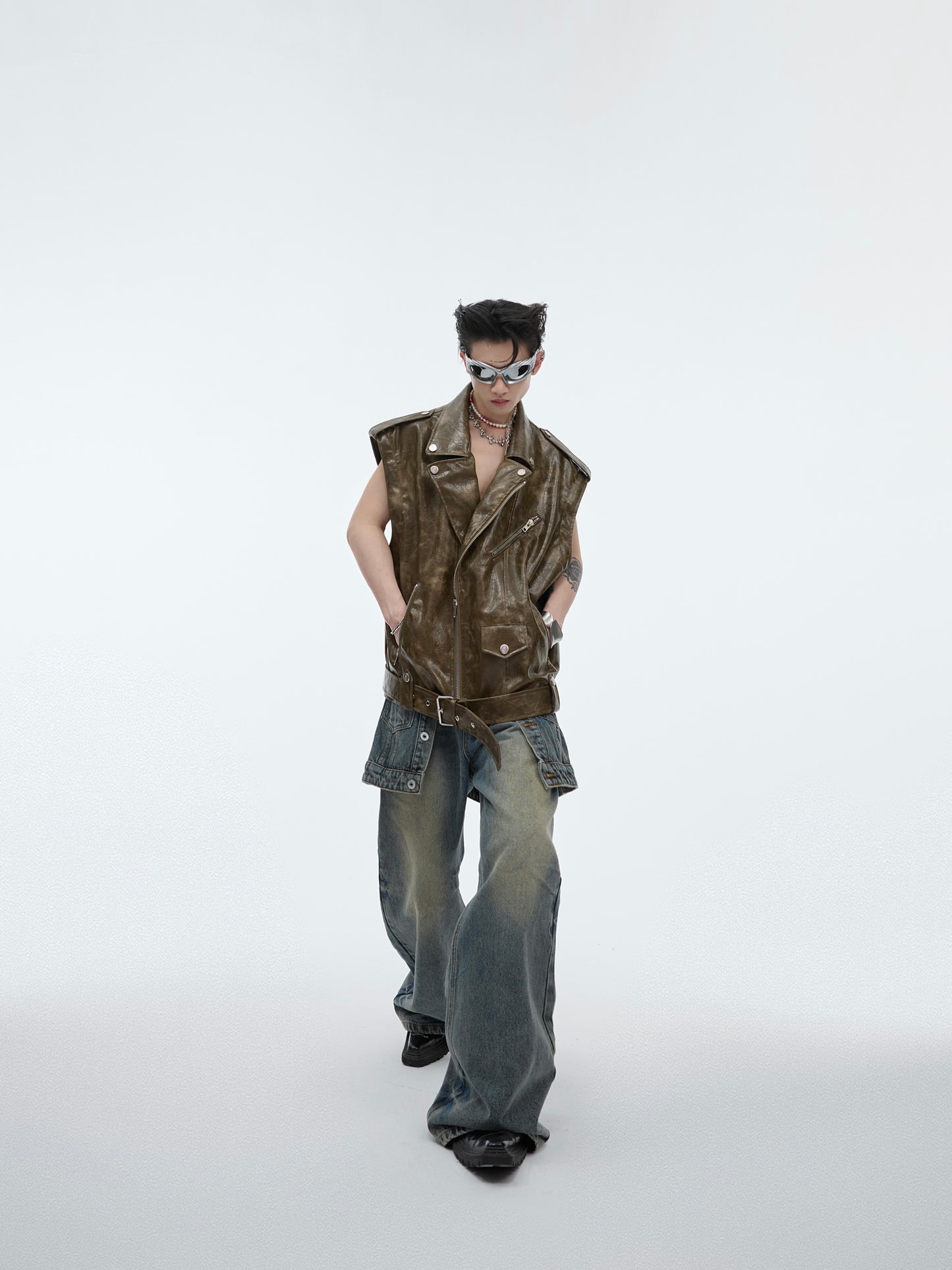 【24s May.】Washed Distressed Double-layered Jeans