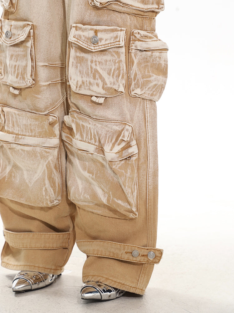 【23s December.】Washed Distressed Gradient Cargo Pants