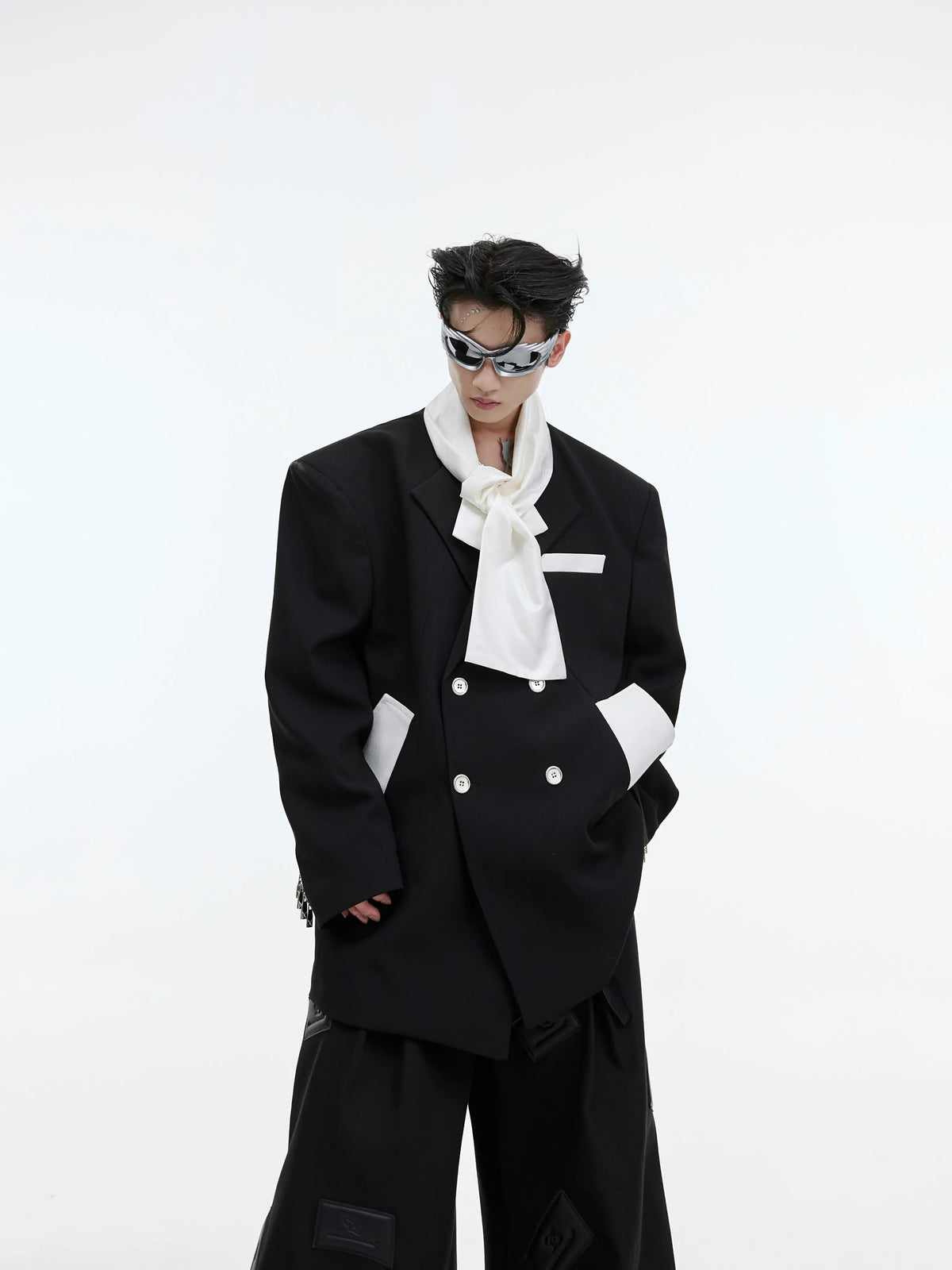 【23s September.】Twill Tie Patchwork Design Blazer ArtsKoreanMan