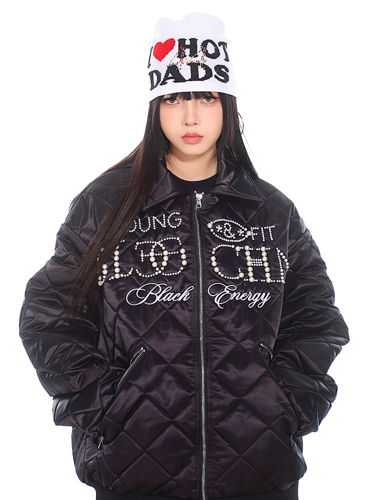 【24s Nov.】Pearl Lettering Diamond Pattern Padded Jacket ArtsKoreanMan