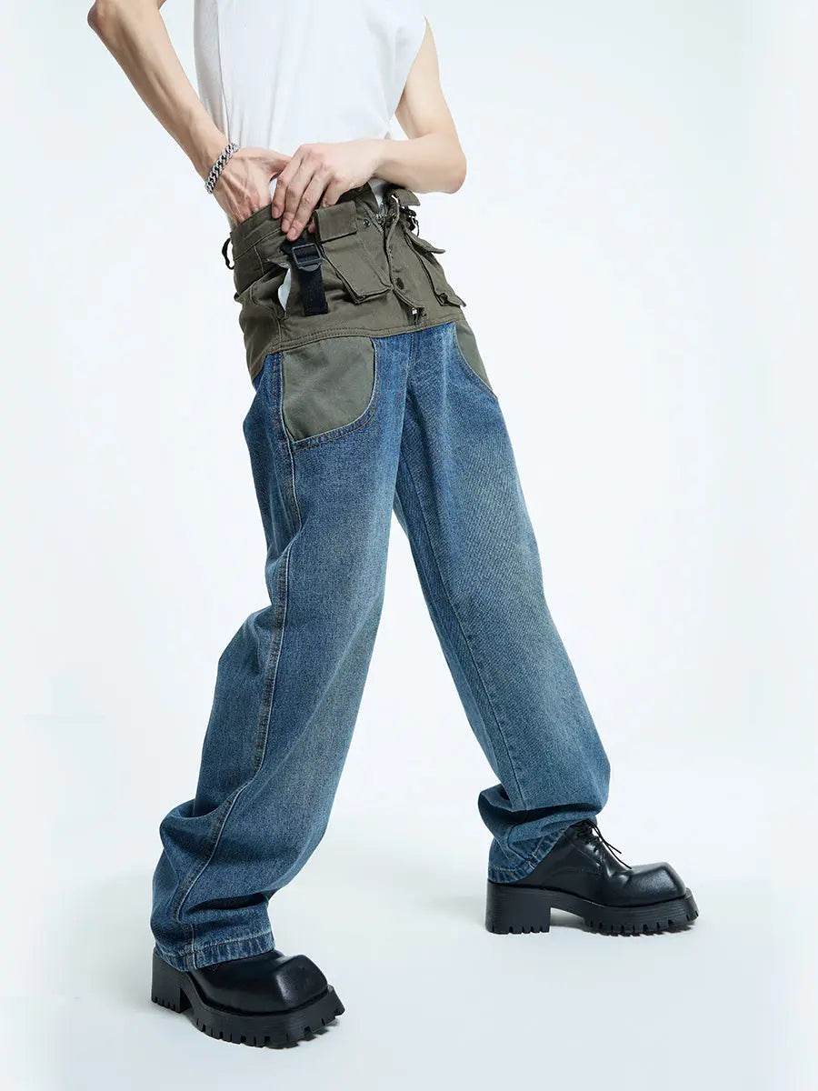 【23s September.】Vintage Multi-Pocket Panel Denim Cargo Pants ArtsKoreanMan