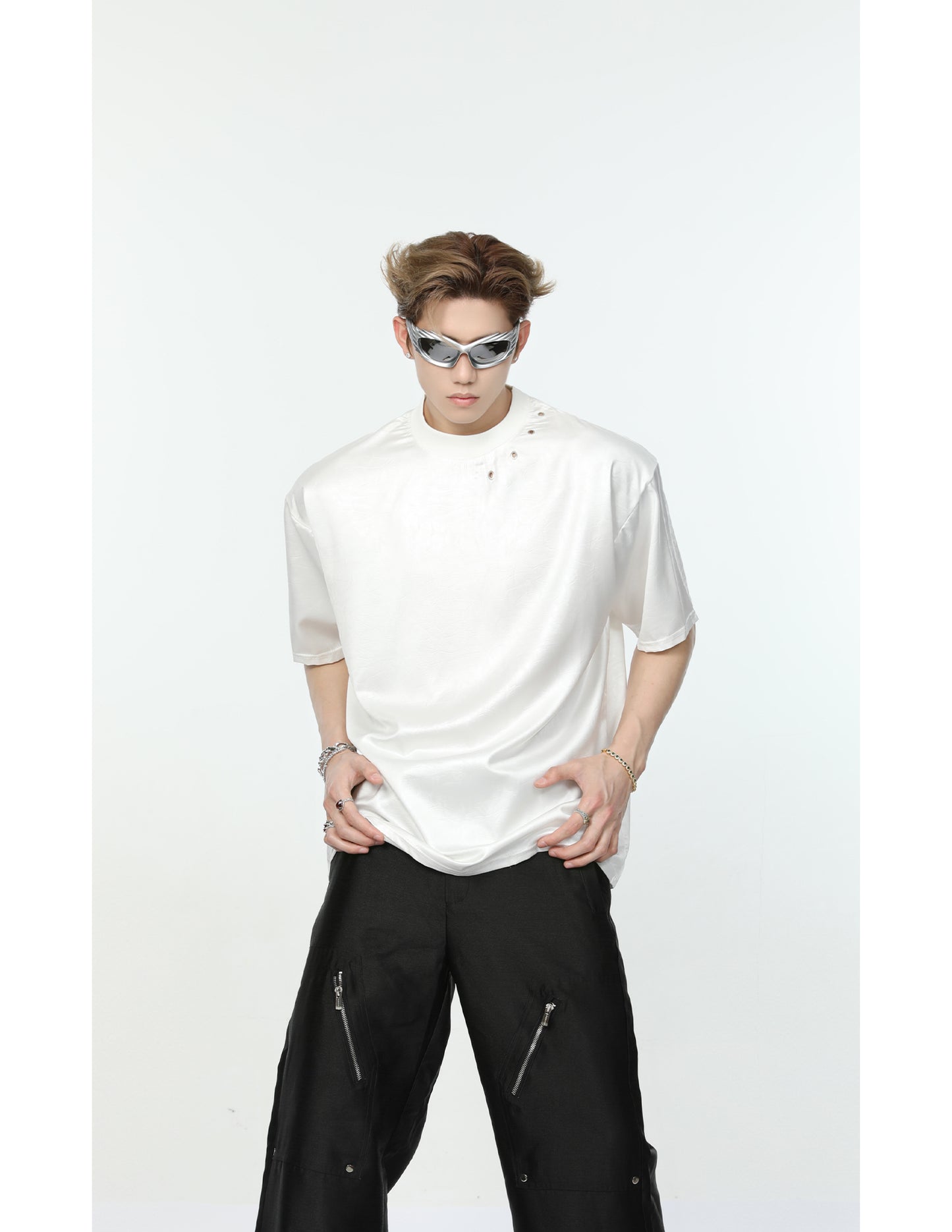 【24s May.】Textured Satin Simple T-shirt