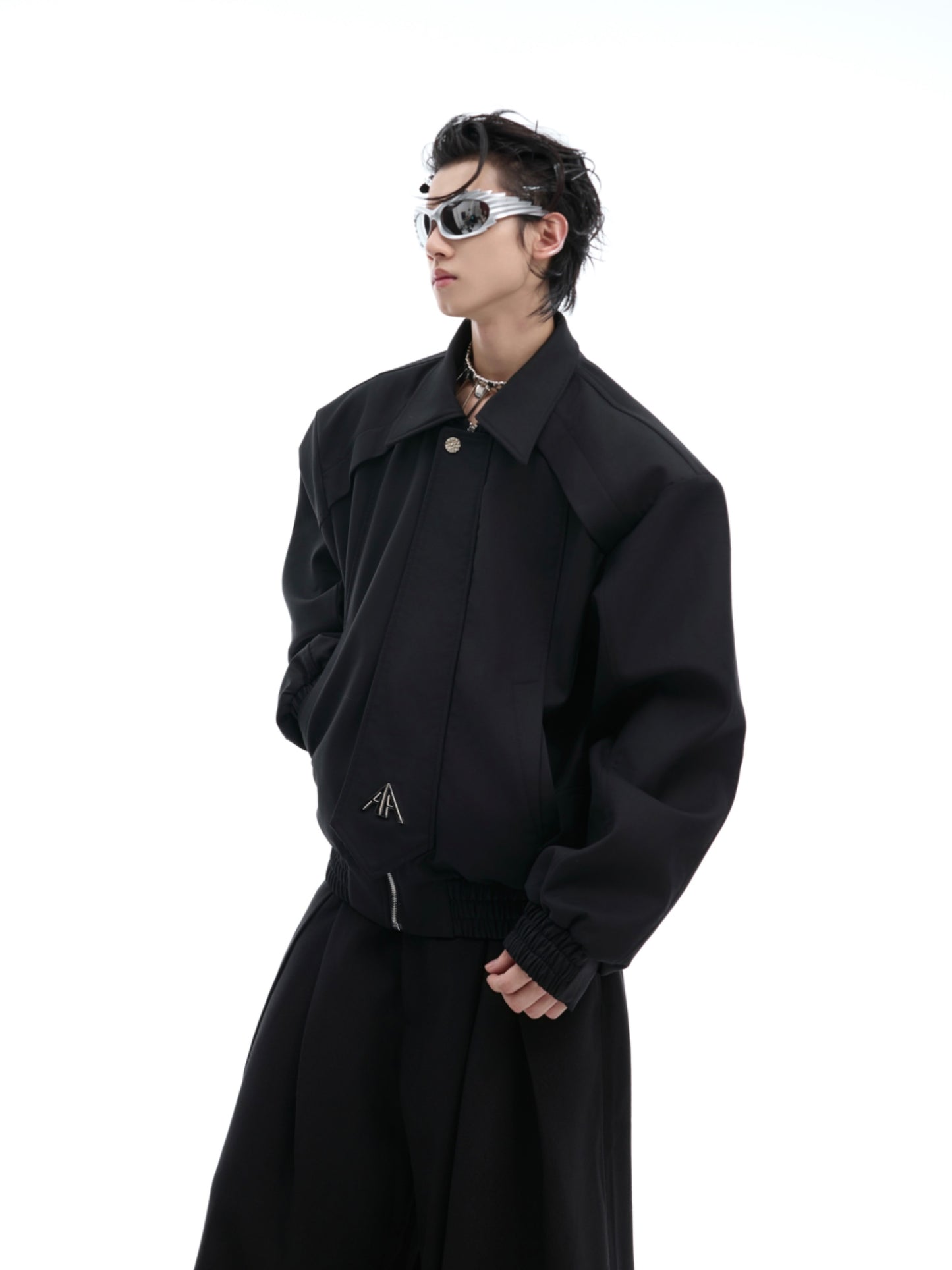 【24s Oct.】Pleated Tightening Shoulder Pads Design Sense Biker Jacket