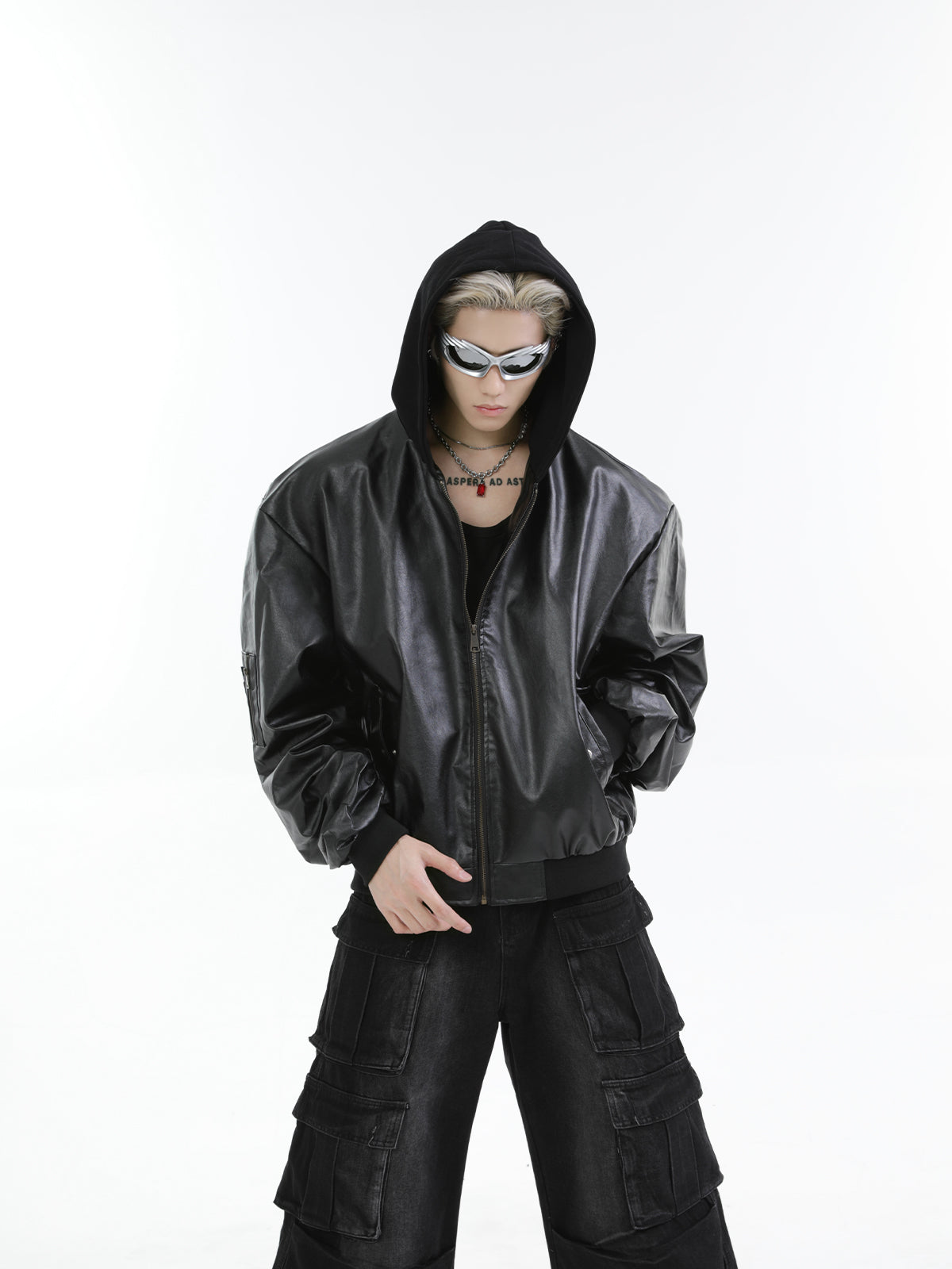 【24s Oct.】Versatile Heavy-Duty Patchwork Hooded Leather Jacket