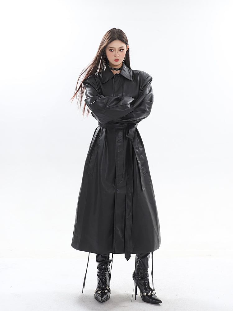 【23s October.】Long PU Leather Windbreaker Jacket ArtsKoreanMan