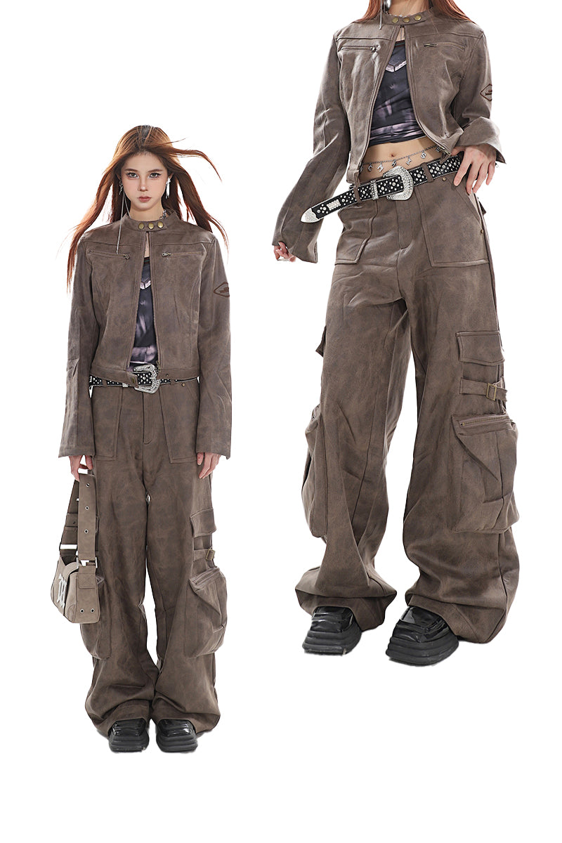 【24s January.】Retro Zipper Jacket + Pocket Pleated Overalls Suit ArtsKoreanMan