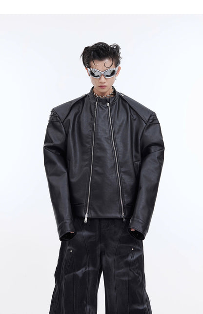 【24s Oct.】Deconstructed Double Zip PU Leather Jacket