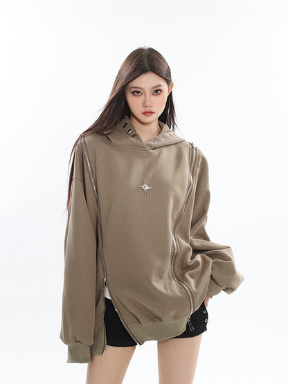 【24s Oct.】Small double zipper hollow design sweatshirt