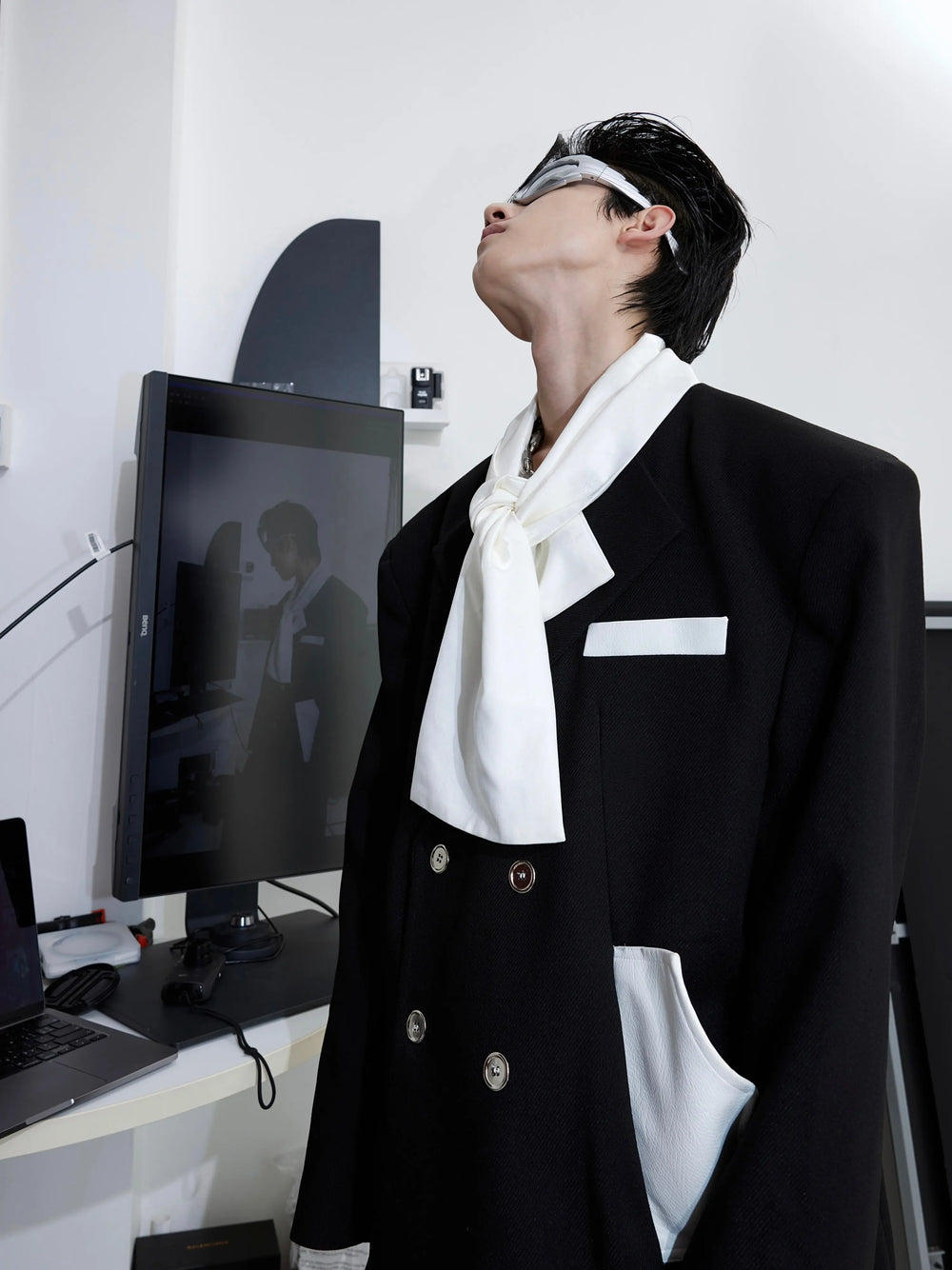 【23s September.】Twill Tie Patchwork Design Blazer ArtsKoreanMan