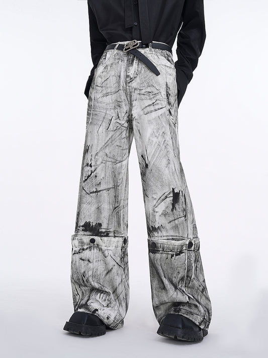 【25s Jan.】High Street White Graffiti Detachable Design Jeans