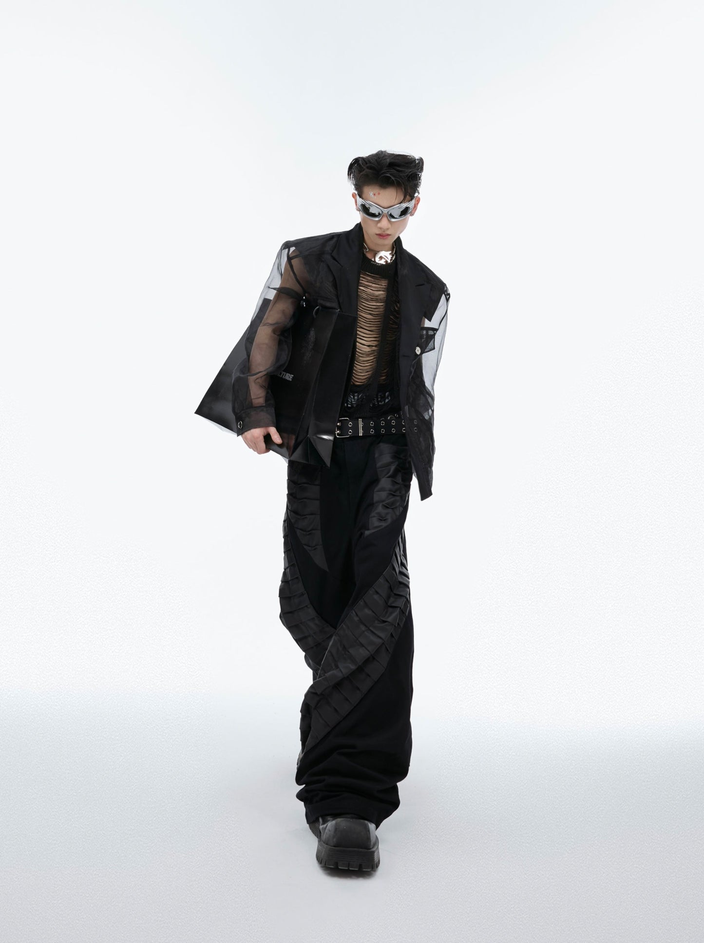 【24s May.】Pioneer Pleated Leather Panel Trousers