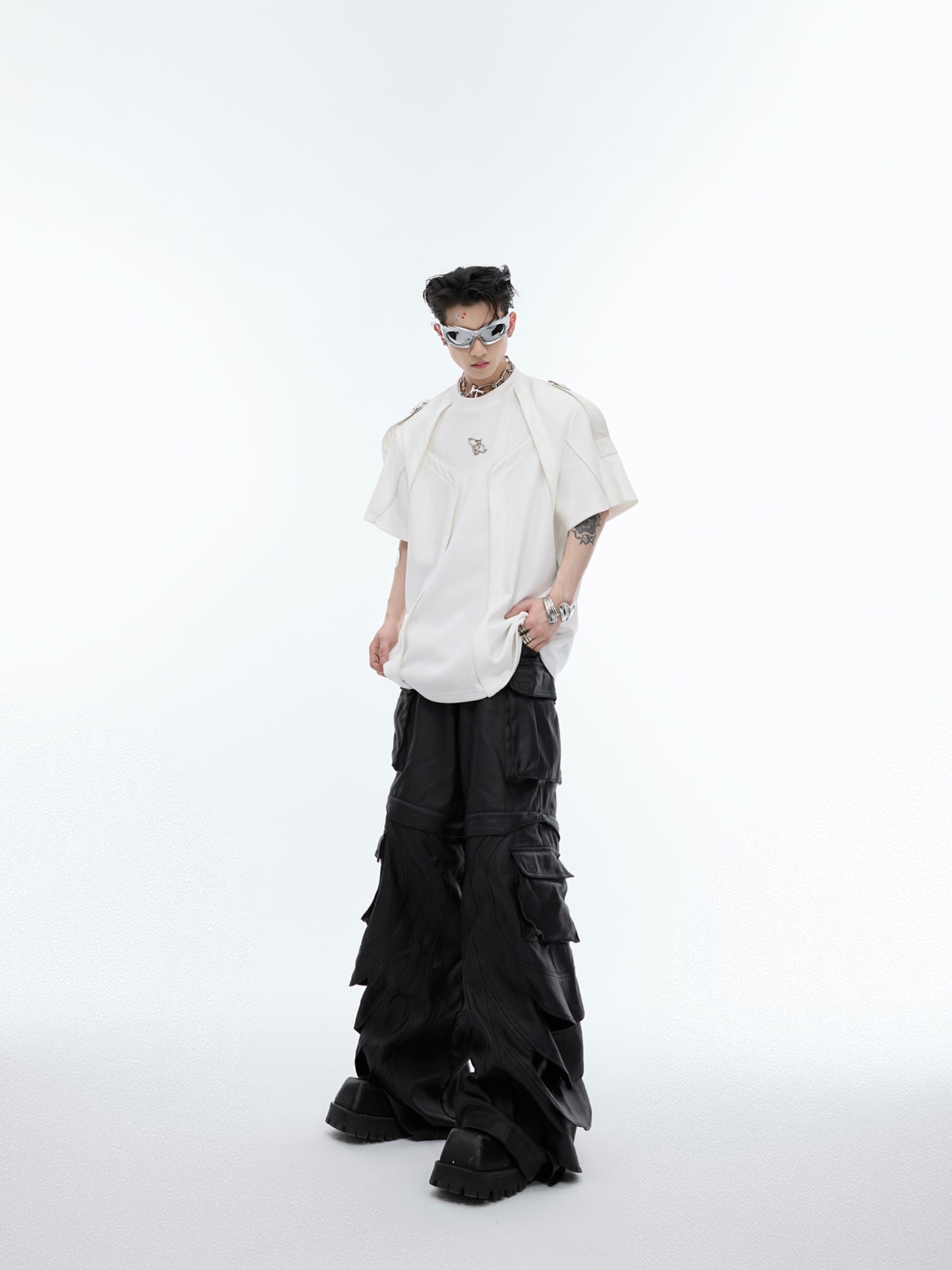 【24s Jun.】Deconstructed 3D Design Spliced Shoulder Strap T-shirt