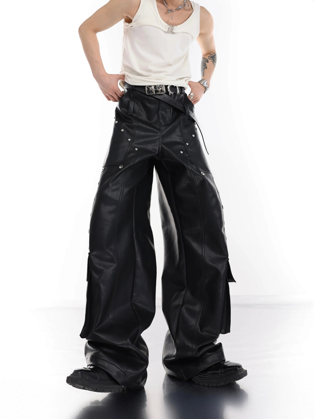 【23s July.】Large Pocket Studded Leather Pants ArtsKoreanMan