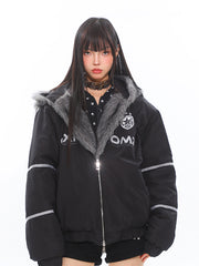 【24s Dec.】American Style Letter Print Fur Hooded Cotton Coat ArtsKoreanMan