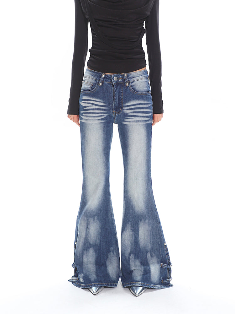 【25s Mar.】Washed Distressed Low-Rise Skinny Flare Jeans