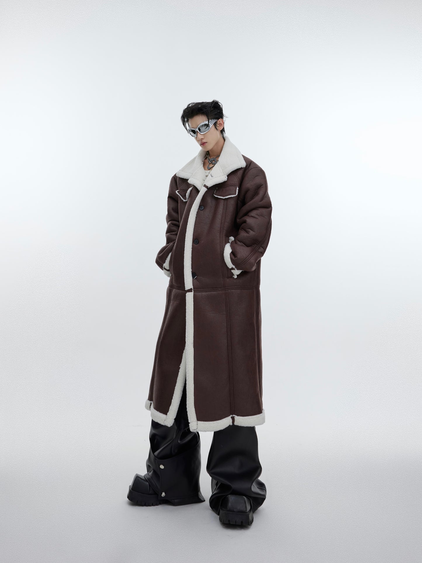 【23s November.】Sherpa Paneled Leather Coat