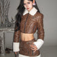 【23s December.】Retro Brown Fur Patchwork Jacket + Vest and Skirt Suit