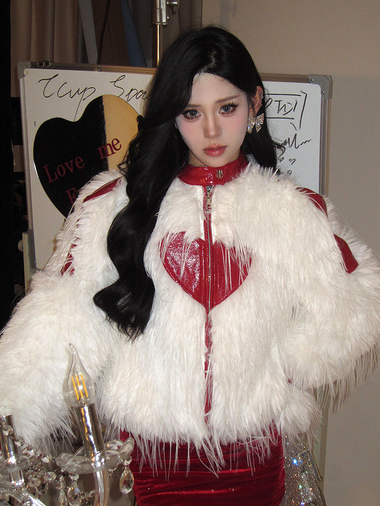 【23s December.】Christmas Heart Shape Red and White Fur Jacket