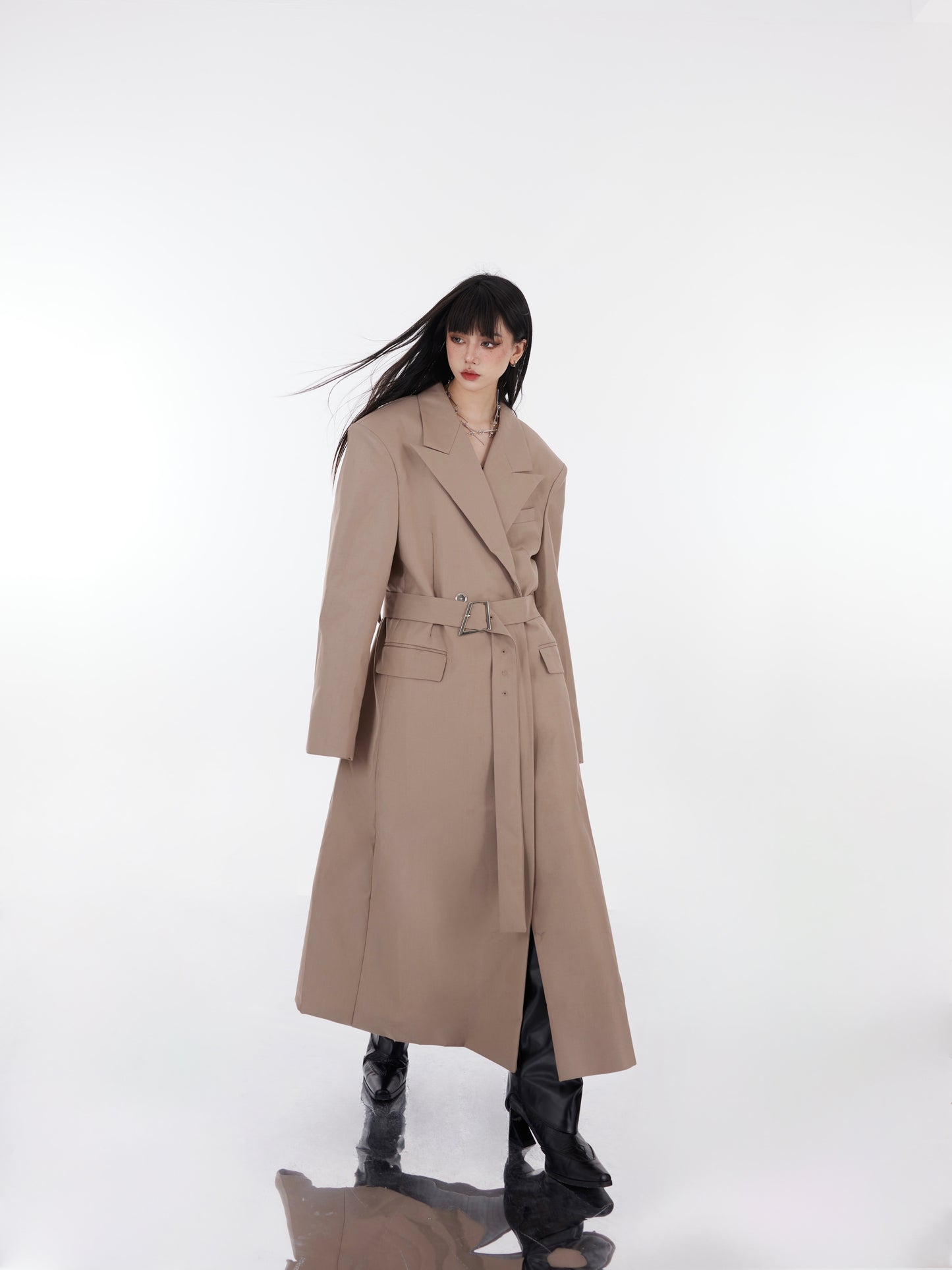 【23s January.】Simple High-end Drape Silhouette Long Trench Coat