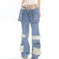 【25s Mar.】Retro Faux Fur Patchwork Utility Straight-Leg Denim Pants