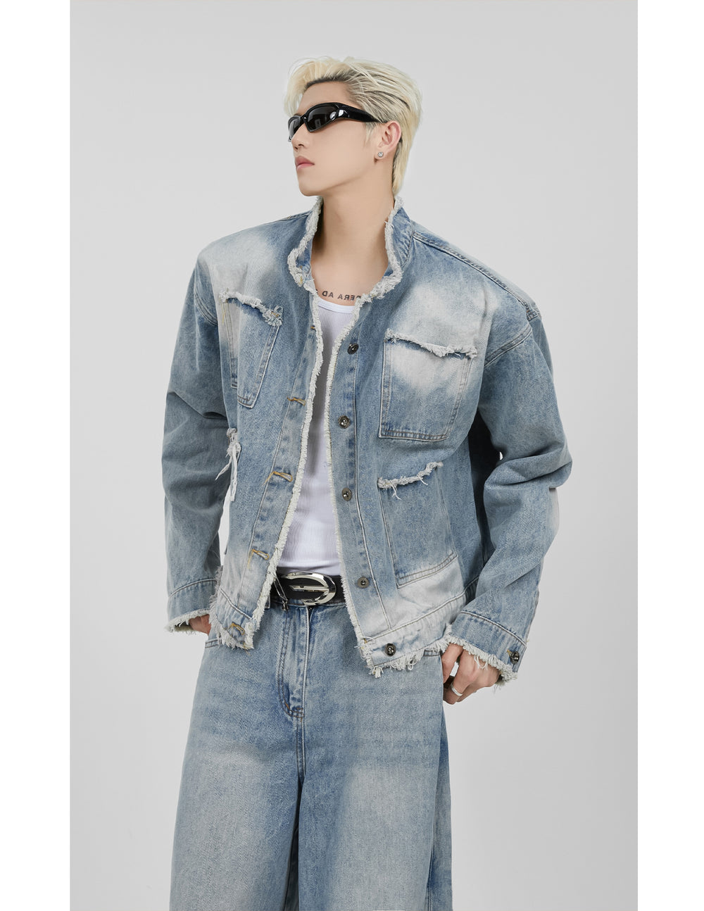 【23s November.】Distressed Brushed Stand Collar Denim Jacket ArtsKoreanMan