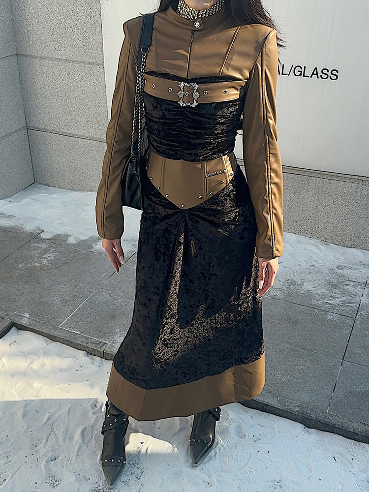 【23s December.】Black and Brown Patchwork Leather Hottie Dress ArtsKoreanMan