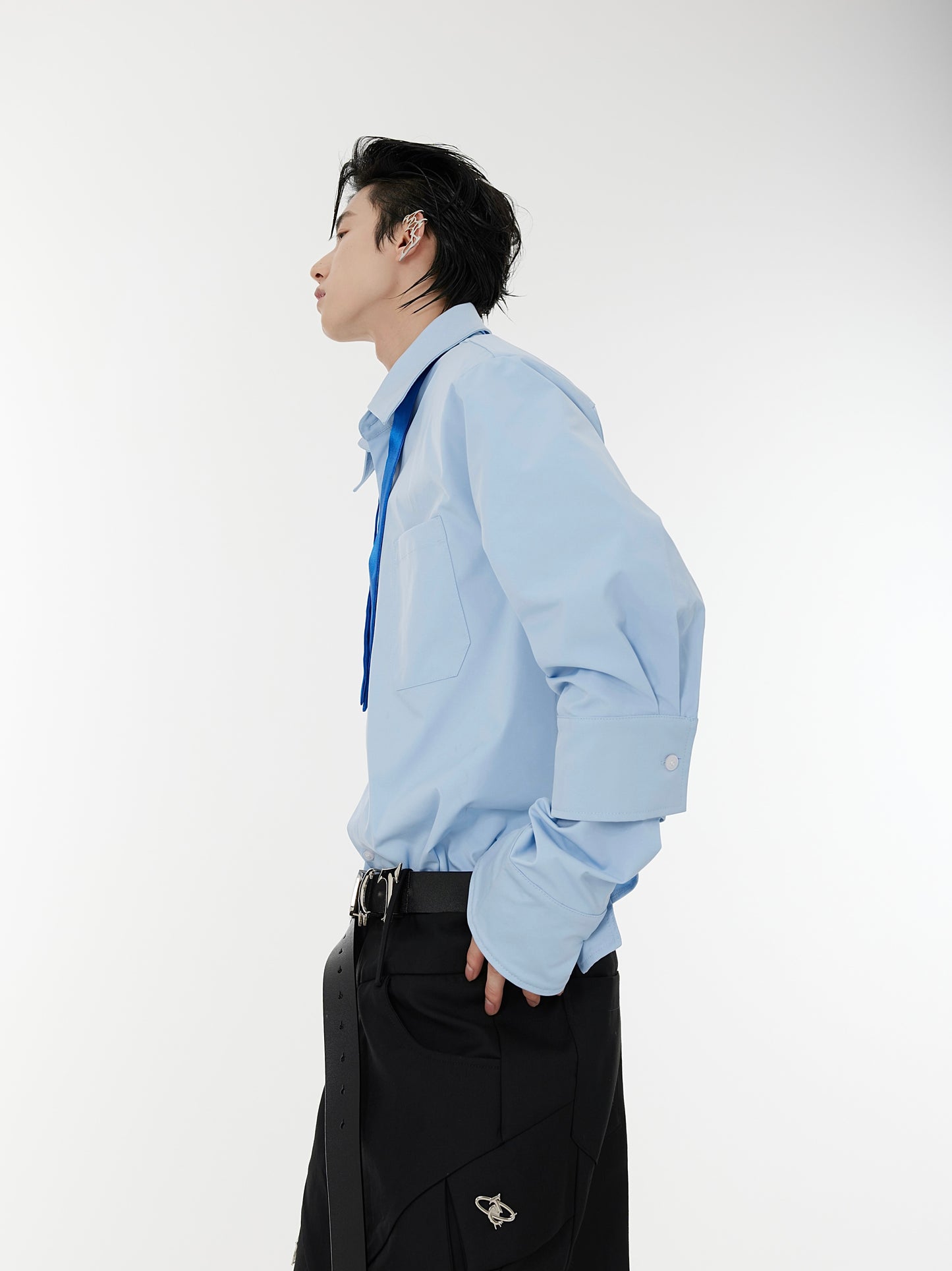 【23s August.】Double Cuff Shoulder Pads Shirt